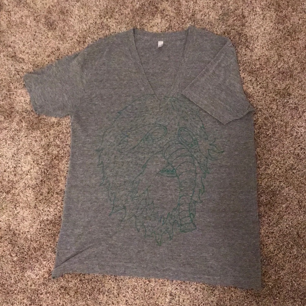 Gray Men’s V-neck t-shirt with green figure